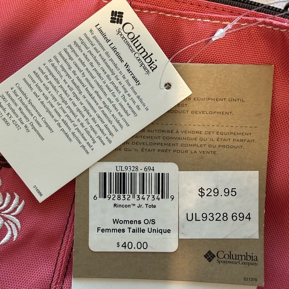 Columbia Pink and Brown Women's Tote Bag - Picture 5 of 5